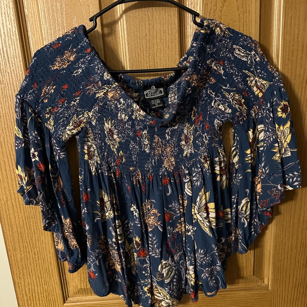 Angie  Navy and Red Floral Blouse